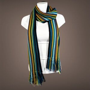 Super Cute ColdWater Creek Green & Blue Multi Color Knit Scarf, Acrylic & Rayon